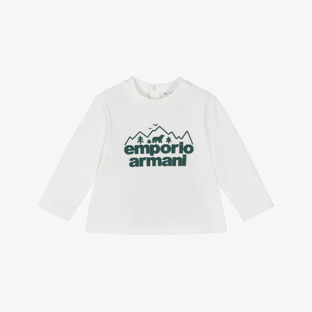 Emporio Armani-Boys Ivory Cotton Graphic Tee | Childrensalon Outlet