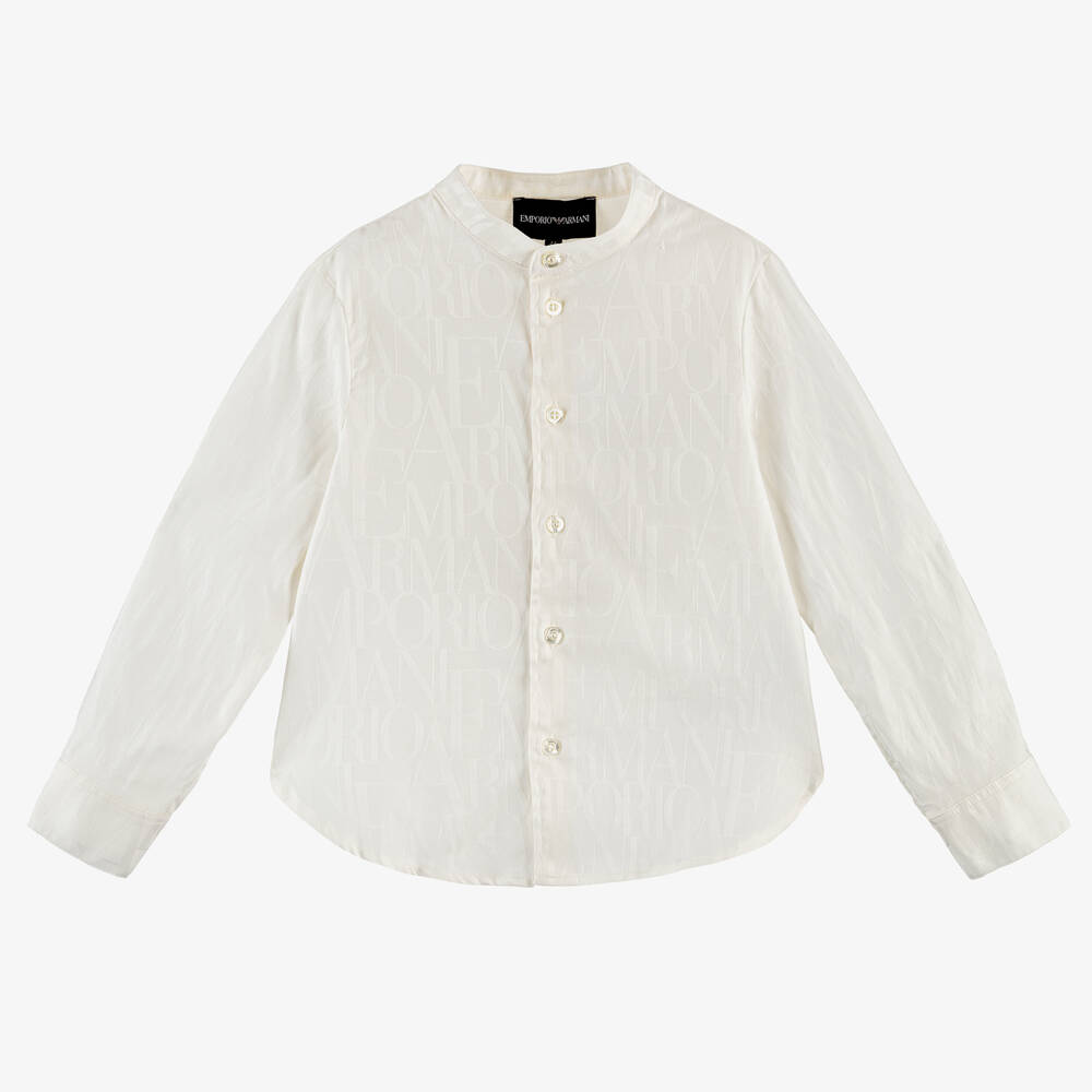 Emporio Armani-Boys Ivory Cotton Jacquard Shirt | Childrensalon Outlet