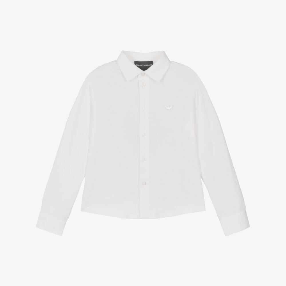 Emporio Armani-Boys Ivory Cotton Jersey Shirt with Eagle Logo | Childrensalon Outlet