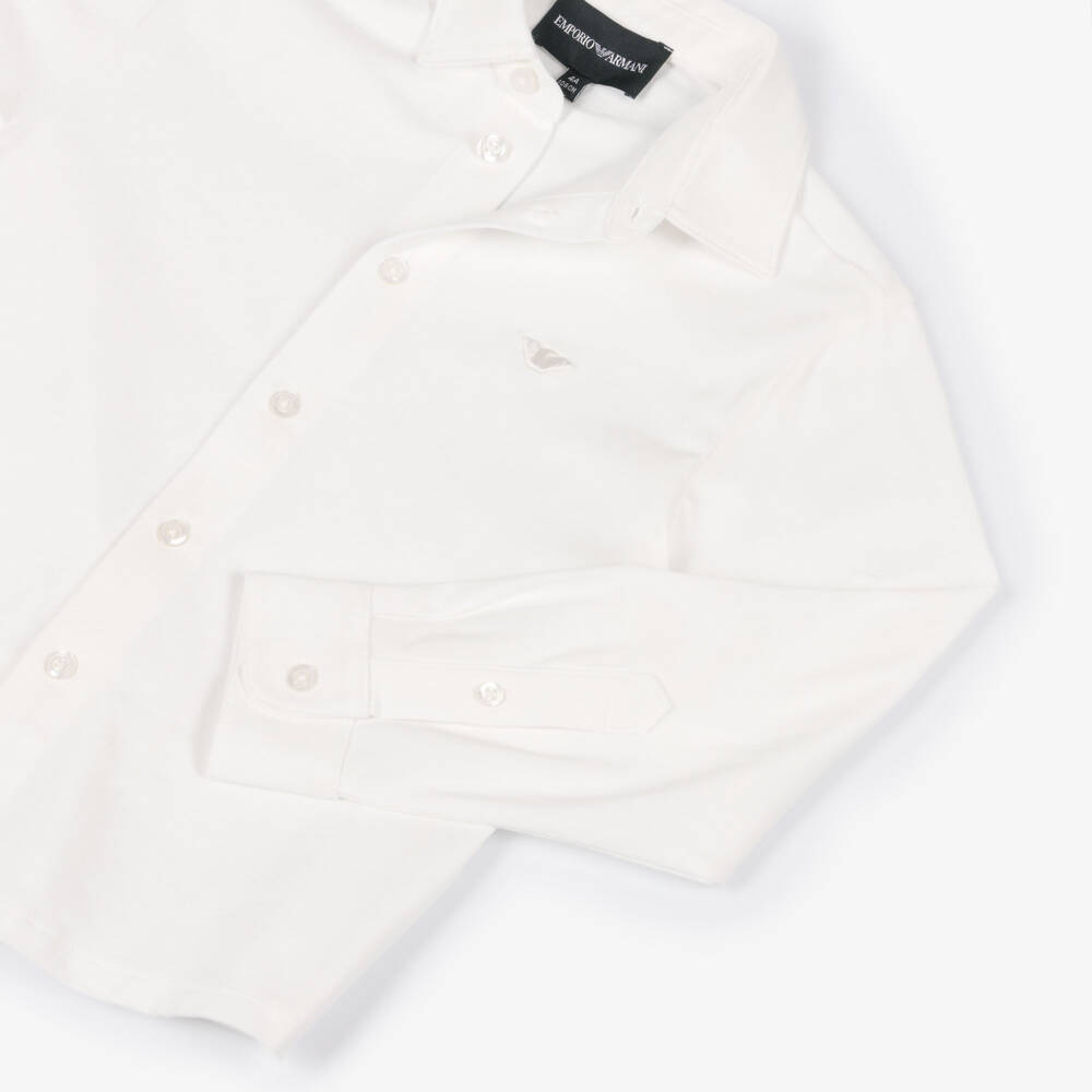 Emporio Armani-Boys Ivory Cotton Jersey Shirt with Eagle Logo | Childrensalon Outlet