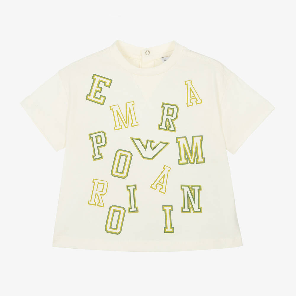 Emporio Armani-تيشيرت أطفال ولادي قطن لون عاجي | Childrensalon Outlet