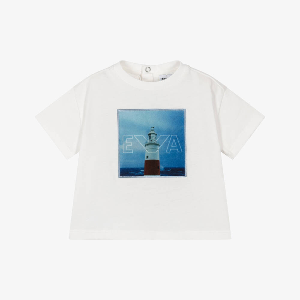 Emporio Armani-Boys Ivory Cotton Lighthouse Tee | Childrensalon Outlet