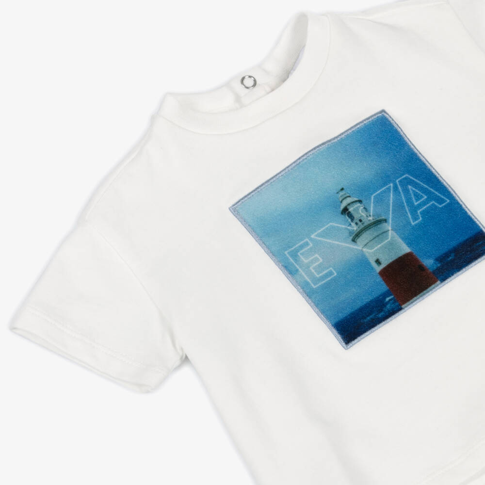 Emporio Armani-Boys Ivory Cotton Lighthouse Tee | Childrensalon Outlet