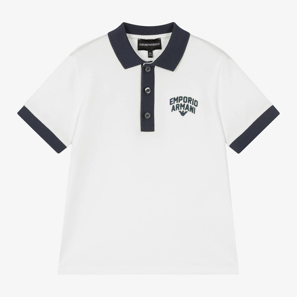 Emporio Armani - Boys Ivory Cotton Logo Polo Shirt | Childrensalon