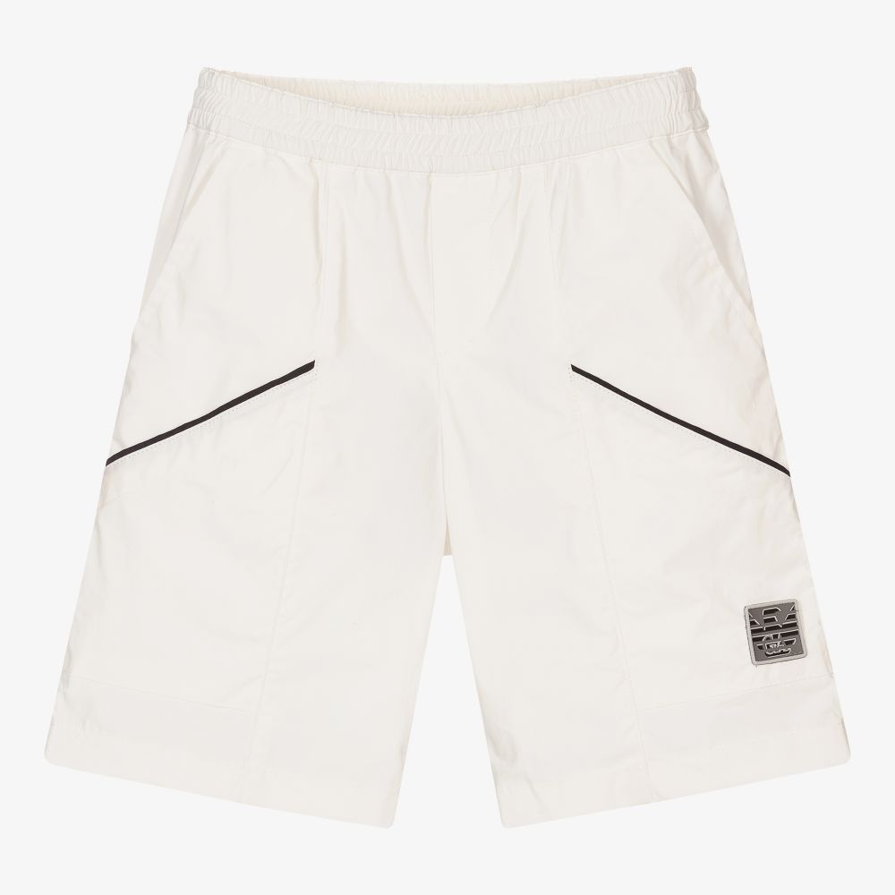 Emporio Armani - Boys Ivory Cotton Logo Shorts | Childrensalon