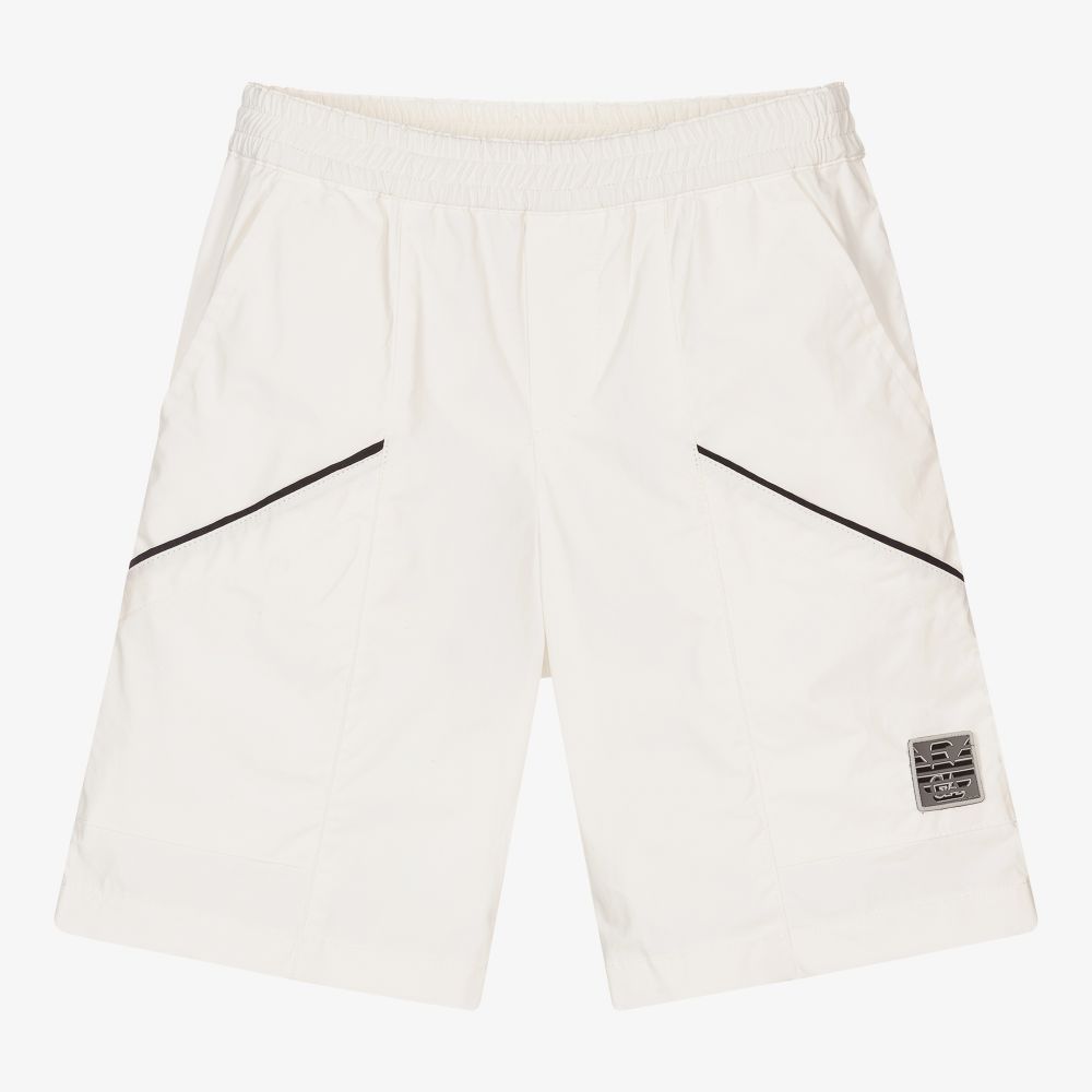 Emporio Armani-Boys Ivory Cotton Logo Shorts | Childrensalon Outlet
