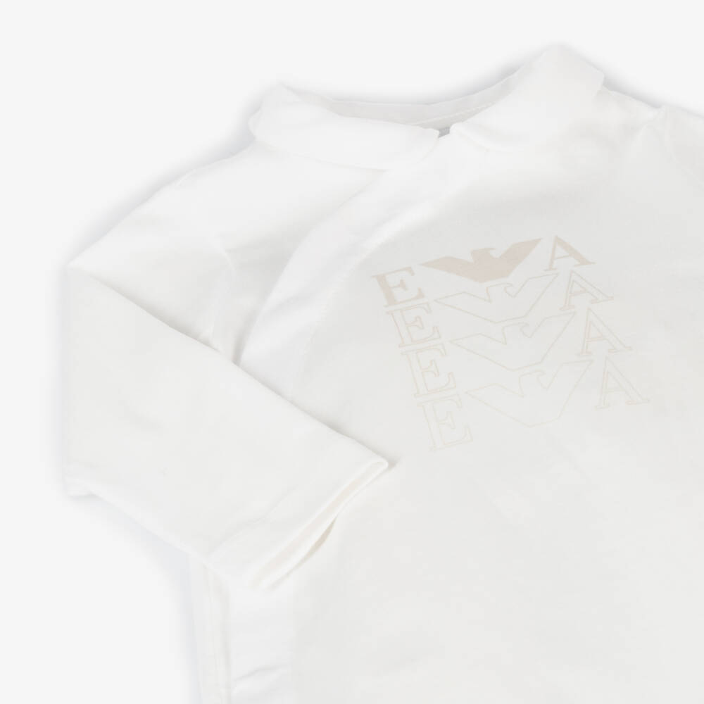 Emporio Armani-Boys Ivory Cotton Logo Sleepsuit | Childrensalon Outlet