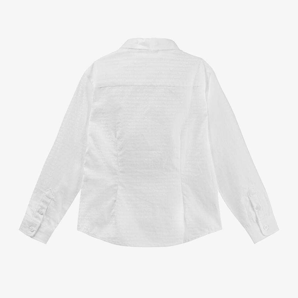 Emporio Armani-قميص قطن بوبلين لون أوف وايت للأولاد | Childrensalon Outlet