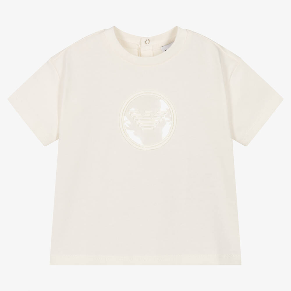 Emporio Armani - Boys Ivory Cotton T-Shirt | Childrensalon