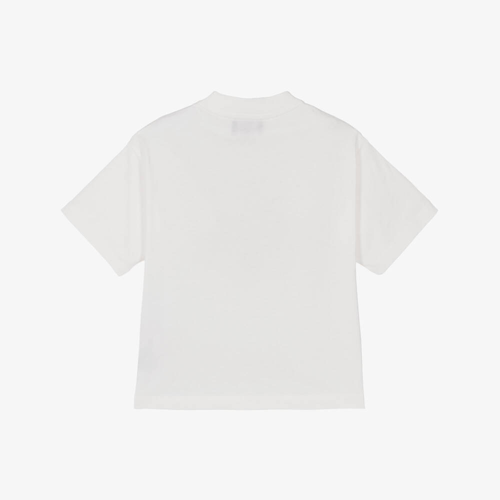 Emporio Armani-Boys Ivory Cotton T-Shirt with Black & Blue Logo | Childrensalon Outlet