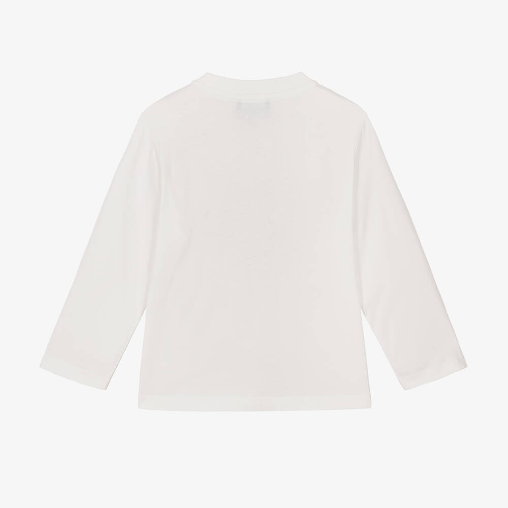 Emporio Armani-Boys Ivory Cotton Top with Stencil Logo | Childrensalon Outlet