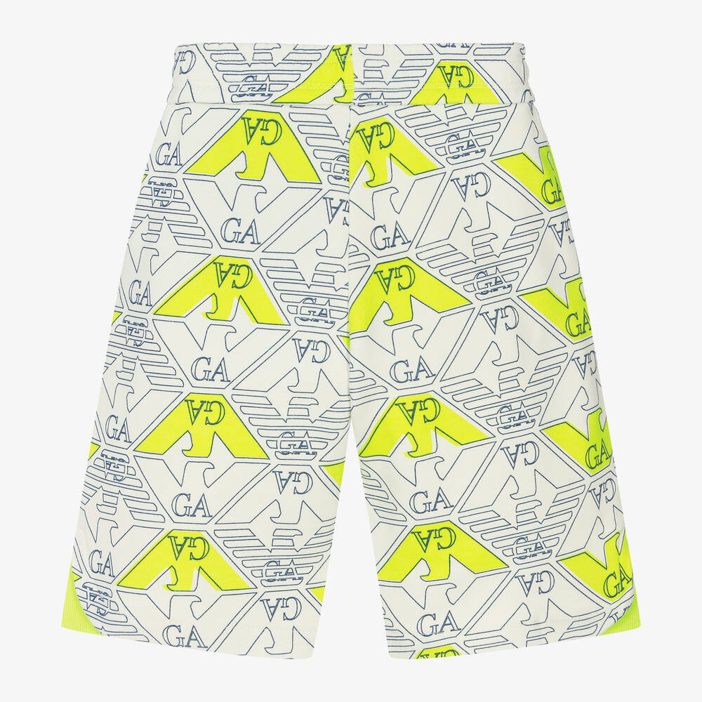 إمبوريو أرماني-شورت بطبعة النسر قطن لون عاجي وأخضر للأولاد | Childrensalon Outlet