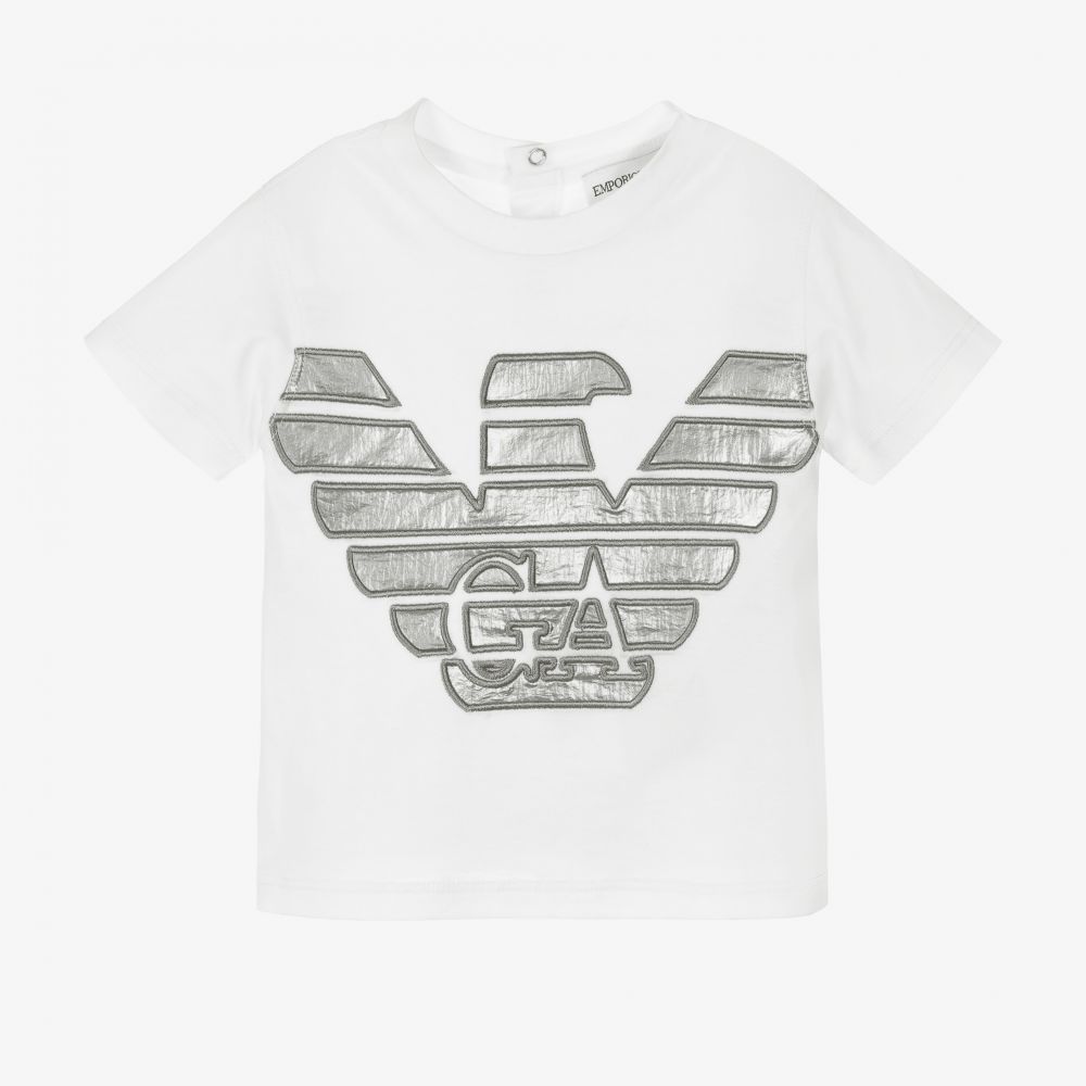 Emporio Armani - Boys Ivory Eagle Logo T-Shirt | Childrensalon