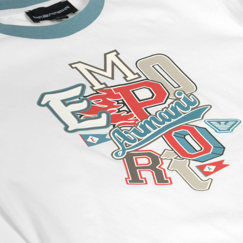 Emporio Armani-Boys Ivory Graphic Long Sleeve Tee | Childrensalon Outlet
