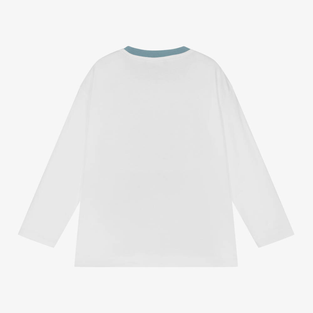 Emporio Armani-Boys Ivory Graphic Long Sleeve Tee | Childrensalon Outlet