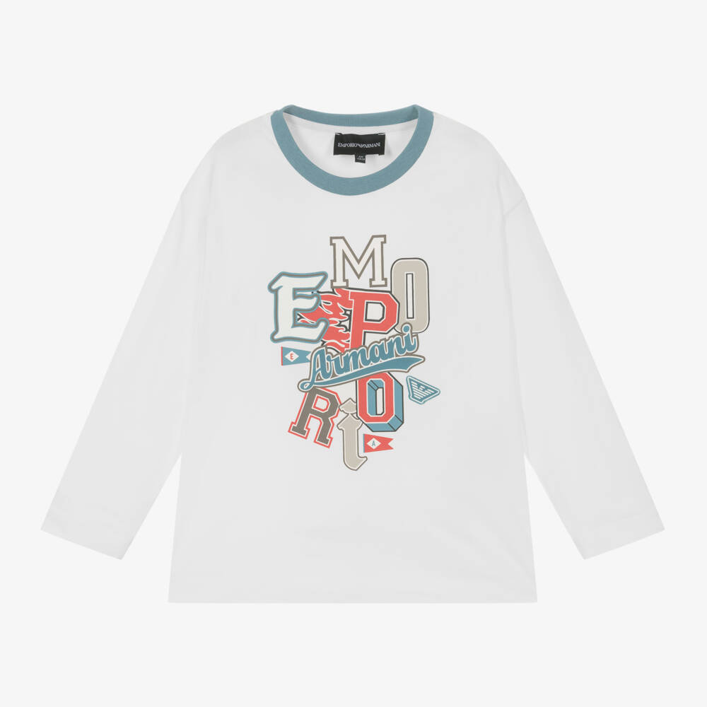 Emporio Armani-توب بطبعة فارسيتي قطن لون عاجي للأولاد | Childrensalon Outlet