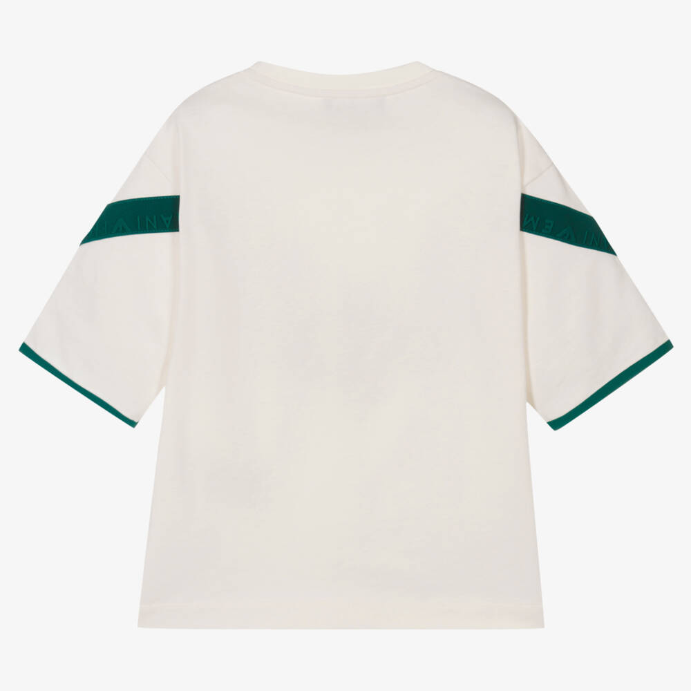 إمبوريو أرماني-تيشيرت قطن لون عاجي وأخضر للأولاد | Childrensalon Outlet