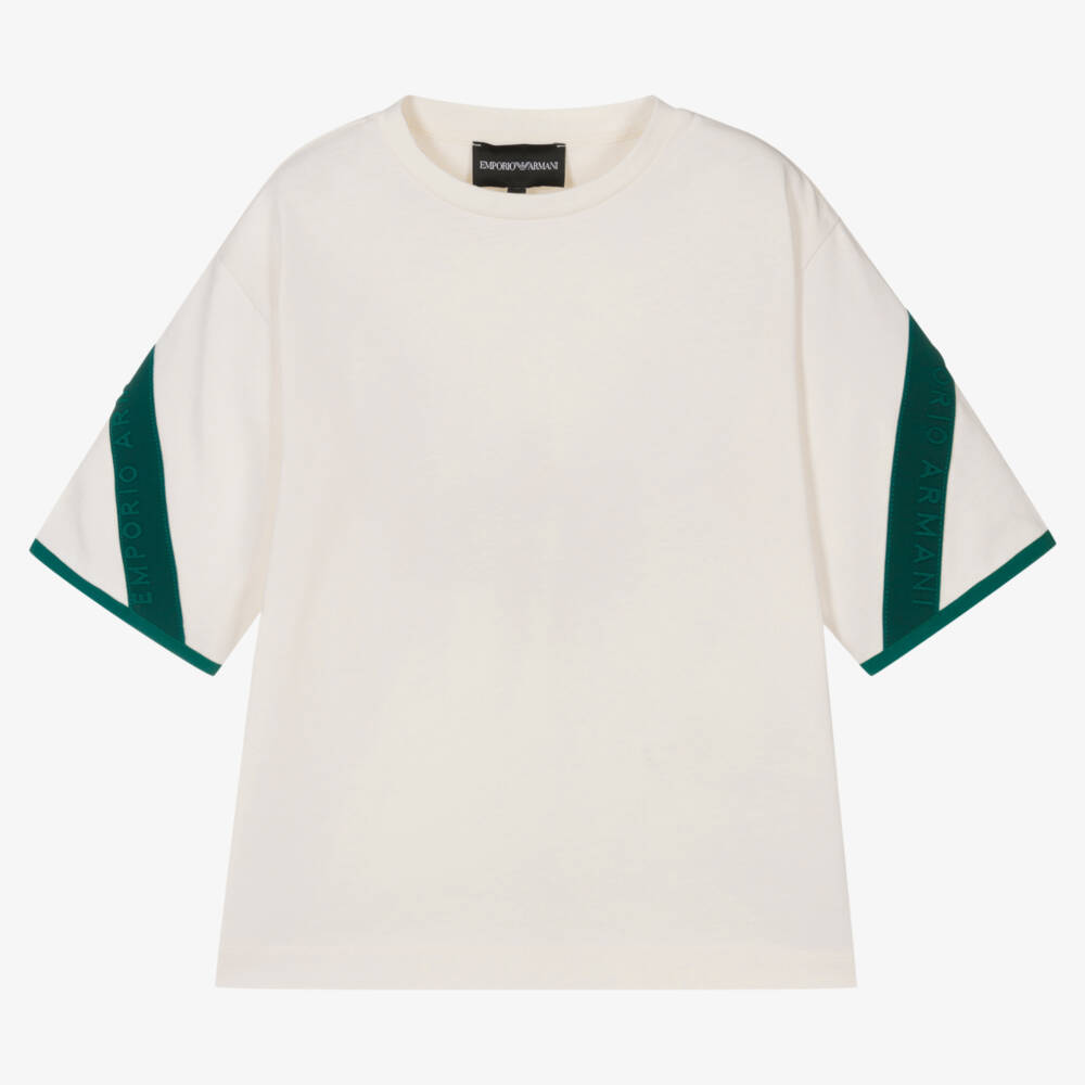Emporio Armani-Boys Ivory & Green Cotton T-Shirt | Childrensalon Outlet