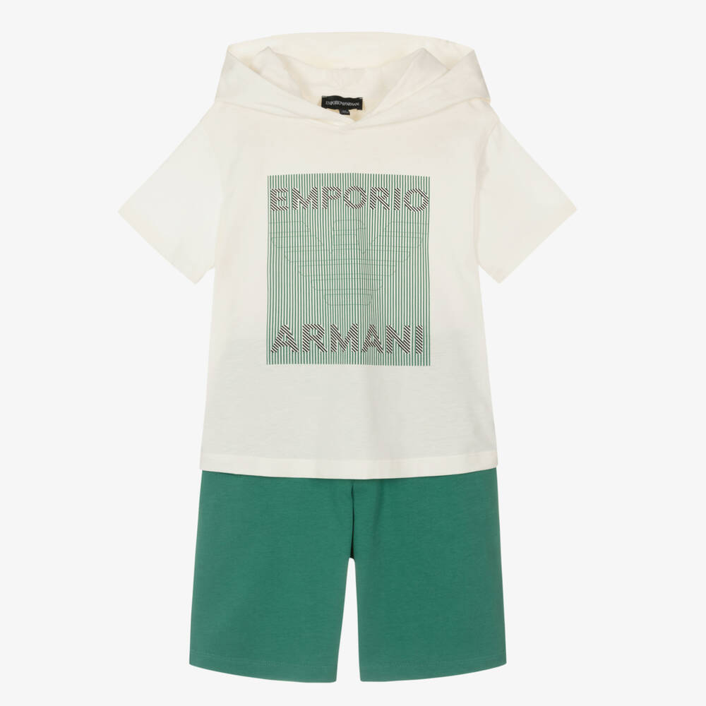 Emporio Armani - Boys Ivory & Green Shorts Set | Childrensalon