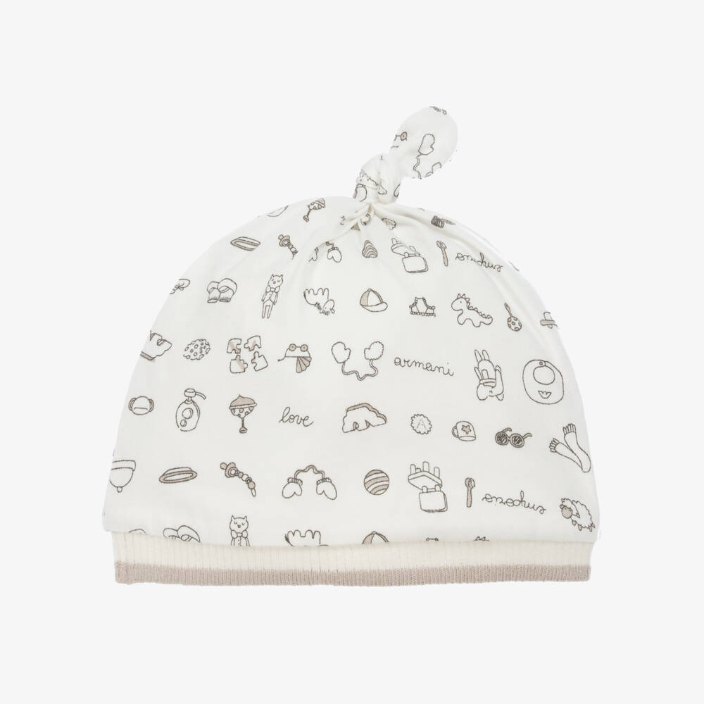 إEmporio Armani-قبعة قطن جيرسي لون عاجي للأطفال | Childrensalon Outlet
