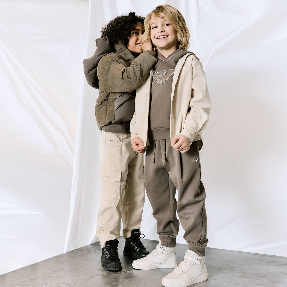 Emporio Armani-Высокие кремовые кожаные кроссовки | Childrensalon Outlet
