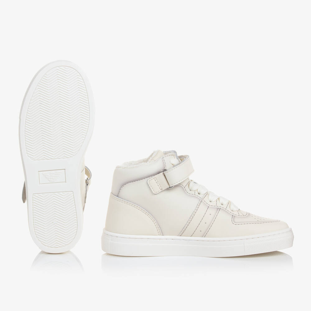 Emporio Armani-Высокие кремовые кожаные кроссовки | Childrensalon Outlet