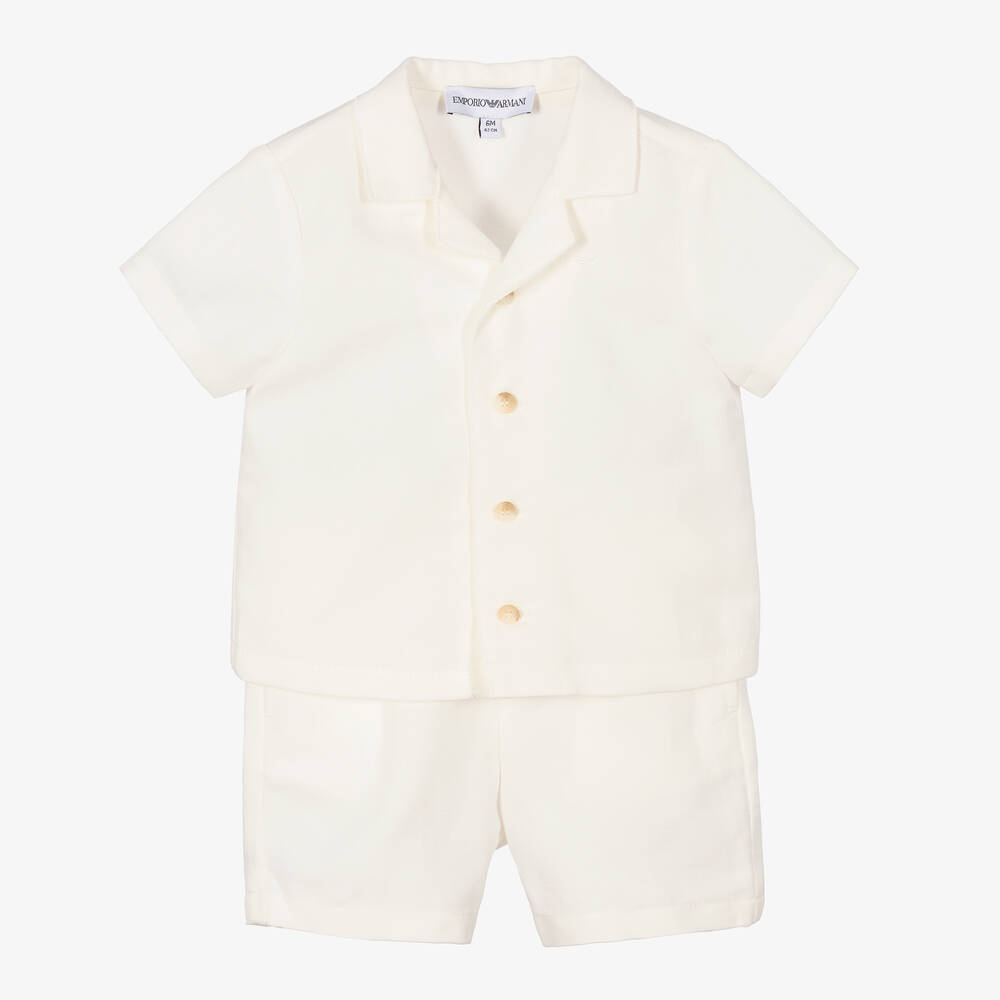 Emporio Armani - Кремовая рубашка и шорты из хлопка и льна | Childrensalon