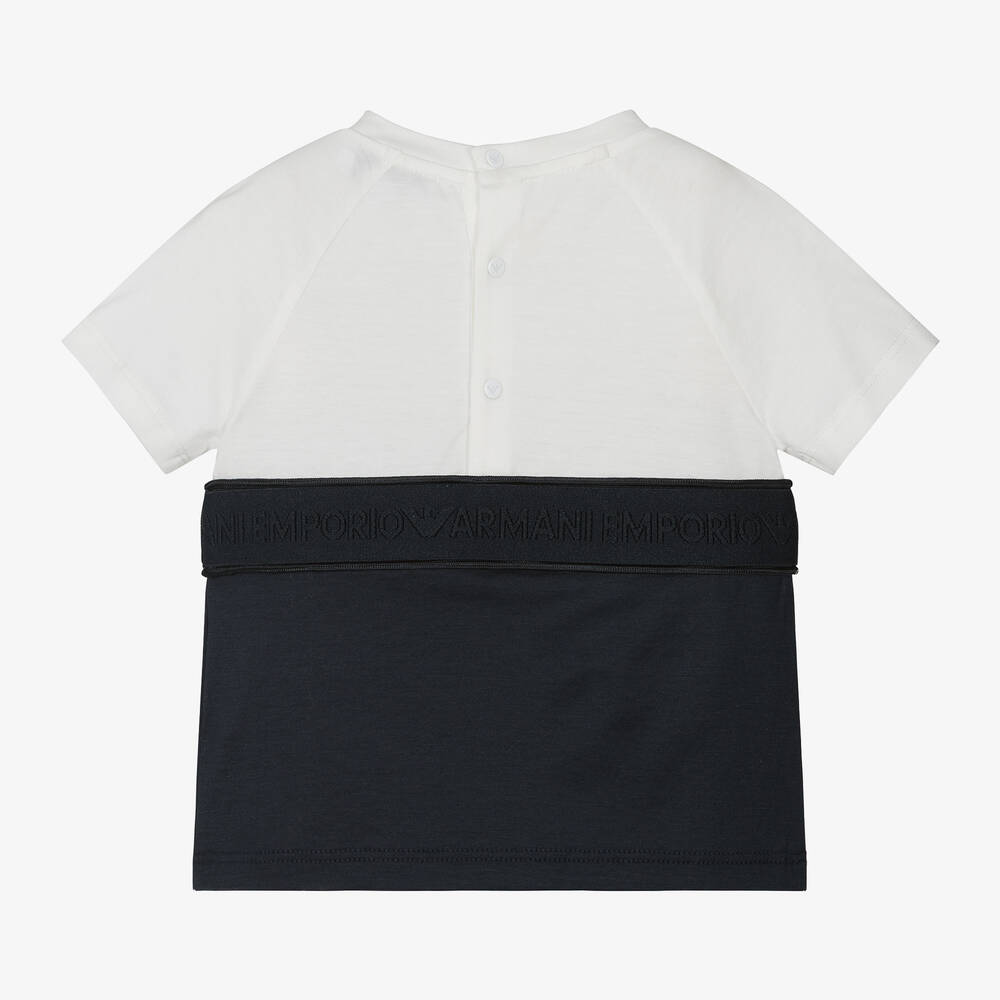 Emporio Armani-Boys Ivory & Navy Blue T-Shirt | Childrensalon Outlet