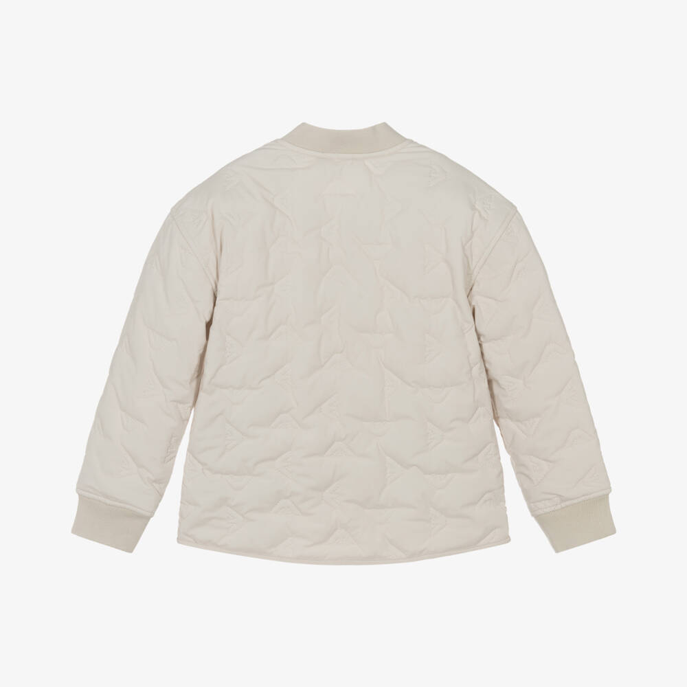 Emporio Armani-Boys Ivory Quilted Emblem Jacket | Childrensalon Outlet