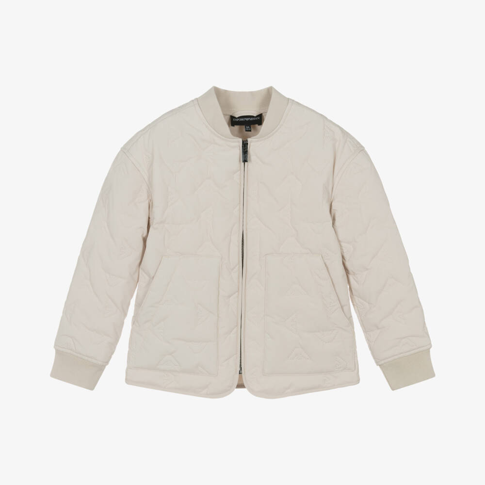 Emporio Armani-Boys Ivory Quilted Emblem Jacket | Childrensalon Outlet