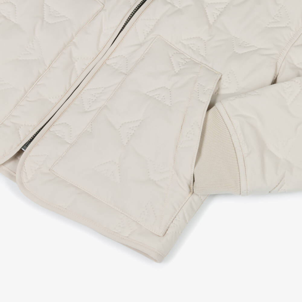 Emporio Armani-Boys Ivory Quilted Emblem Jacket | Childrensalon Outlet