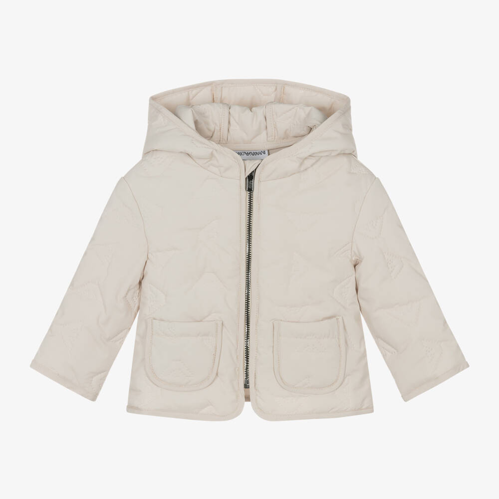 Emporio Armani-Boys Ivory Quilted Logo Jacket | Childrensalon Outlet