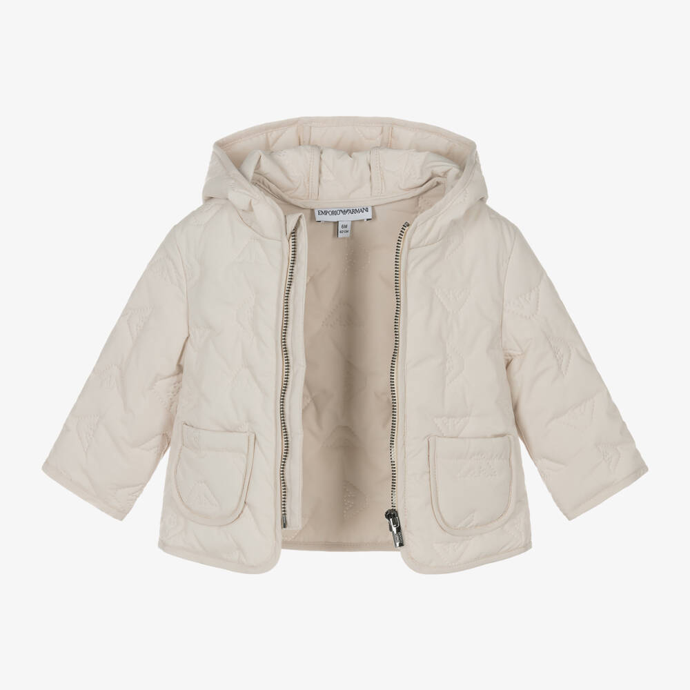 Emporio Armani-Boys Ivory Quilted Logo Jacket | Childrensalon Outlet
