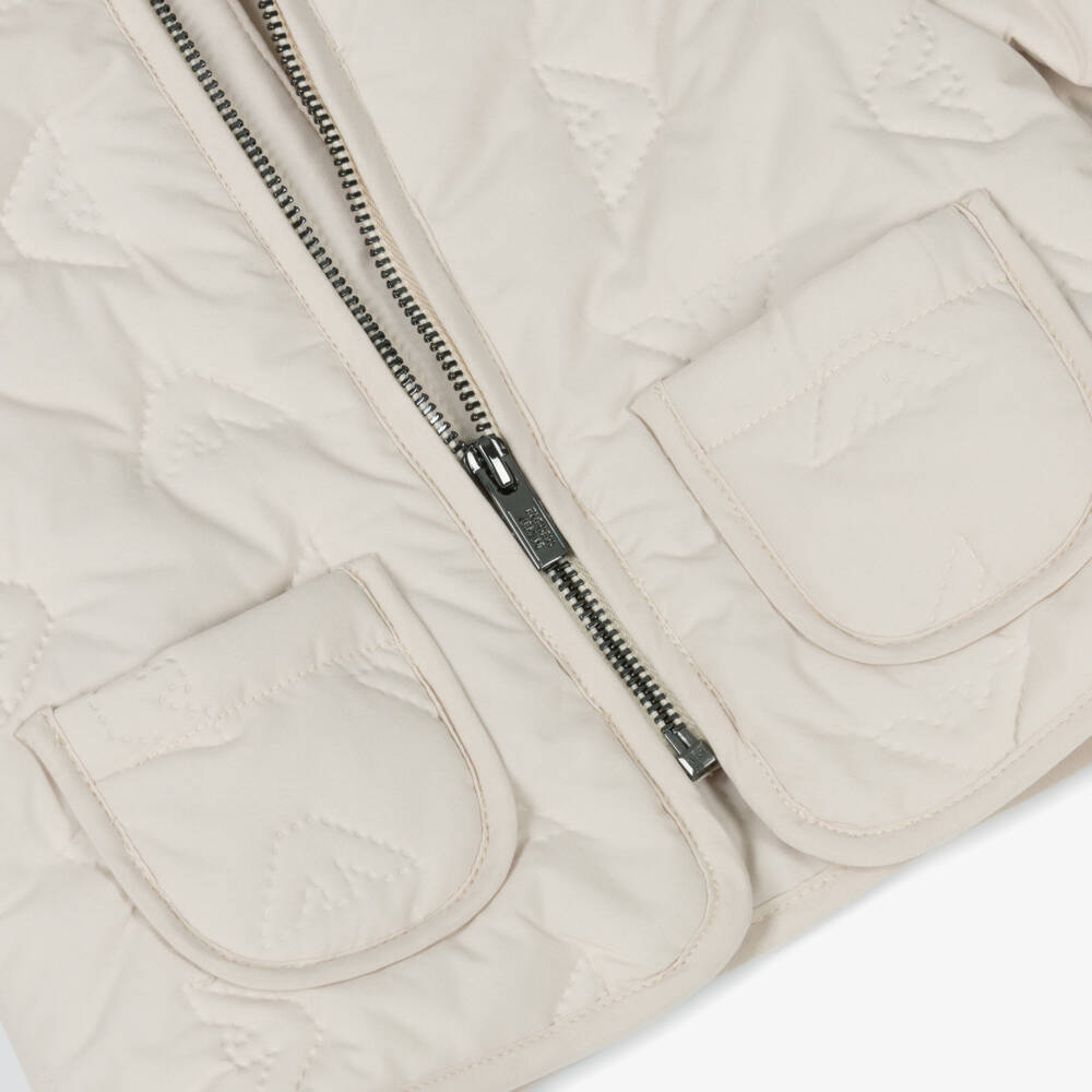Emporio Armani-Boys Ivory Quilted Logo Jacket | Childrensalon Outlet