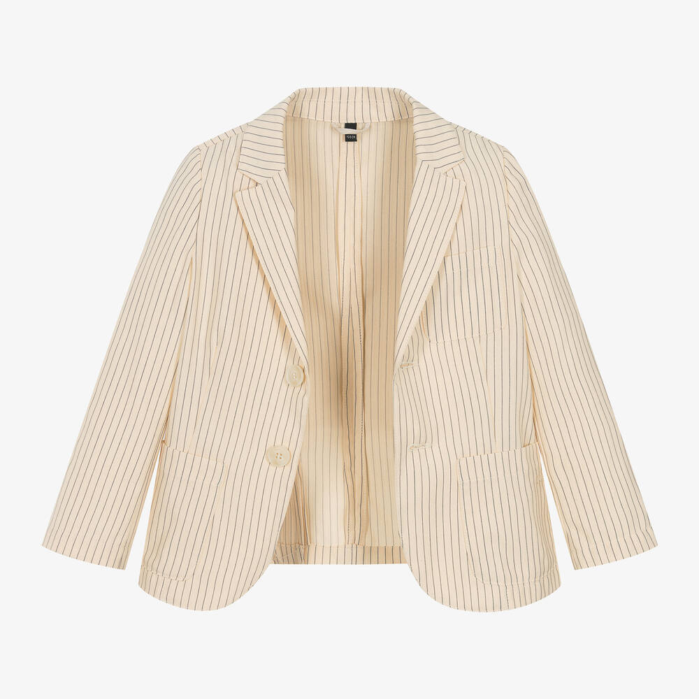 Emporio Armani-Boys Ivory Striped Cotton & Linen Blazer | Childrensalon Outlet