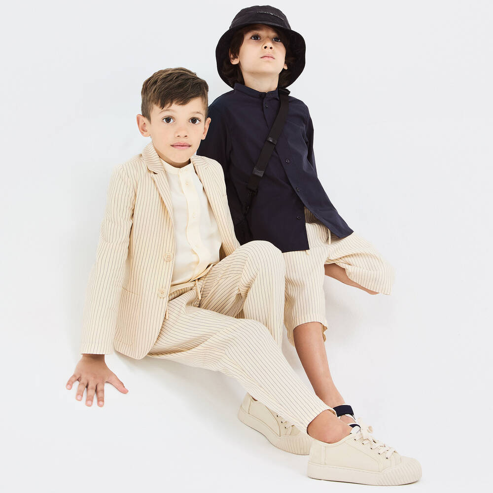 Emporio Armani-Boys Ivory Striped Cotton & Linen Blazer | Childrensalon Outlet