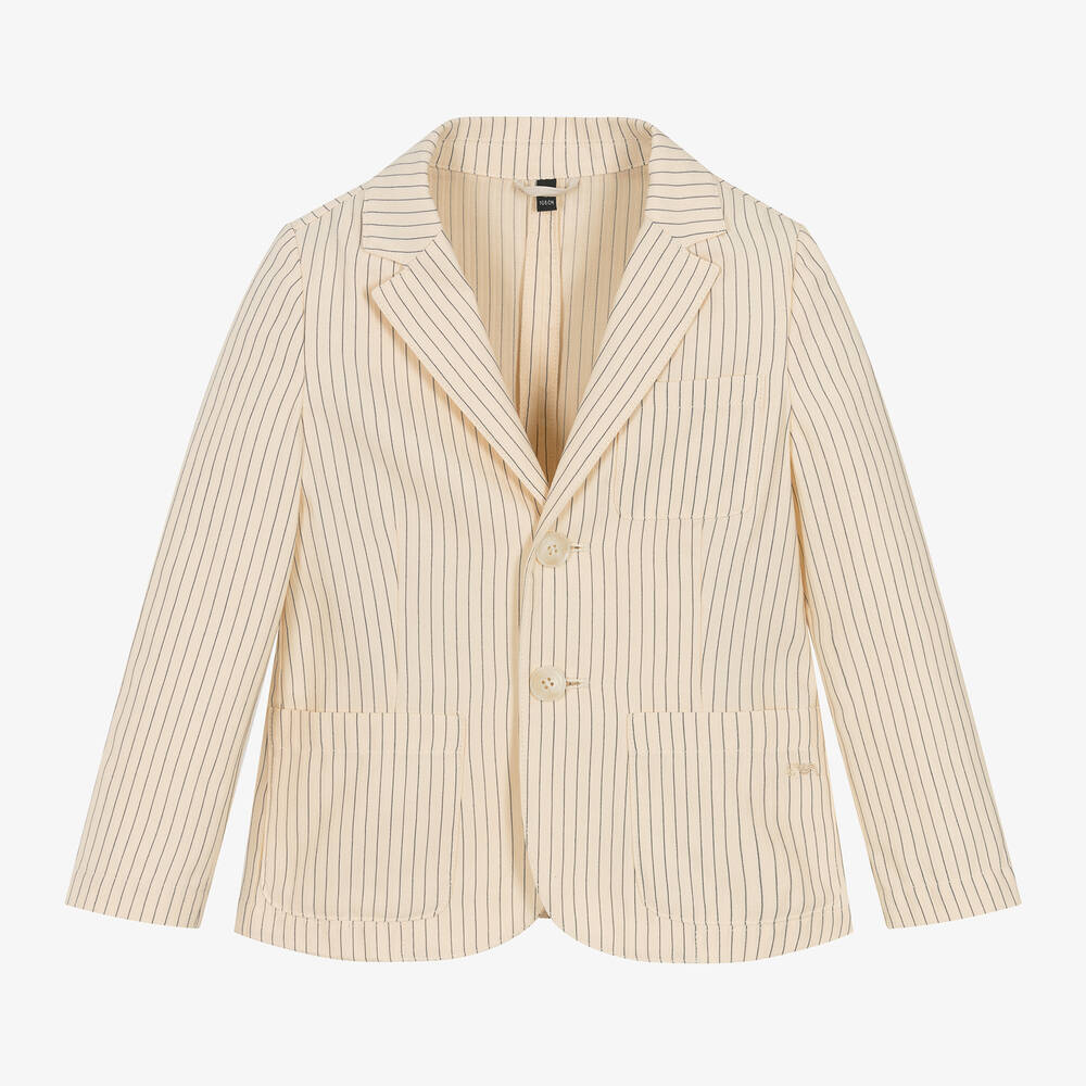 Emporio Armani-Boys Ivory Striped Cotton & Linen Blazer | Childrensalon Outlet