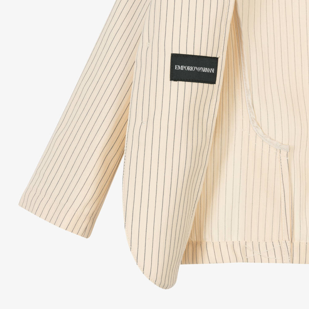 Emporio Armani-Boys Ivory Striped Cotton & Linen Blazer | Childrensalon Outlet