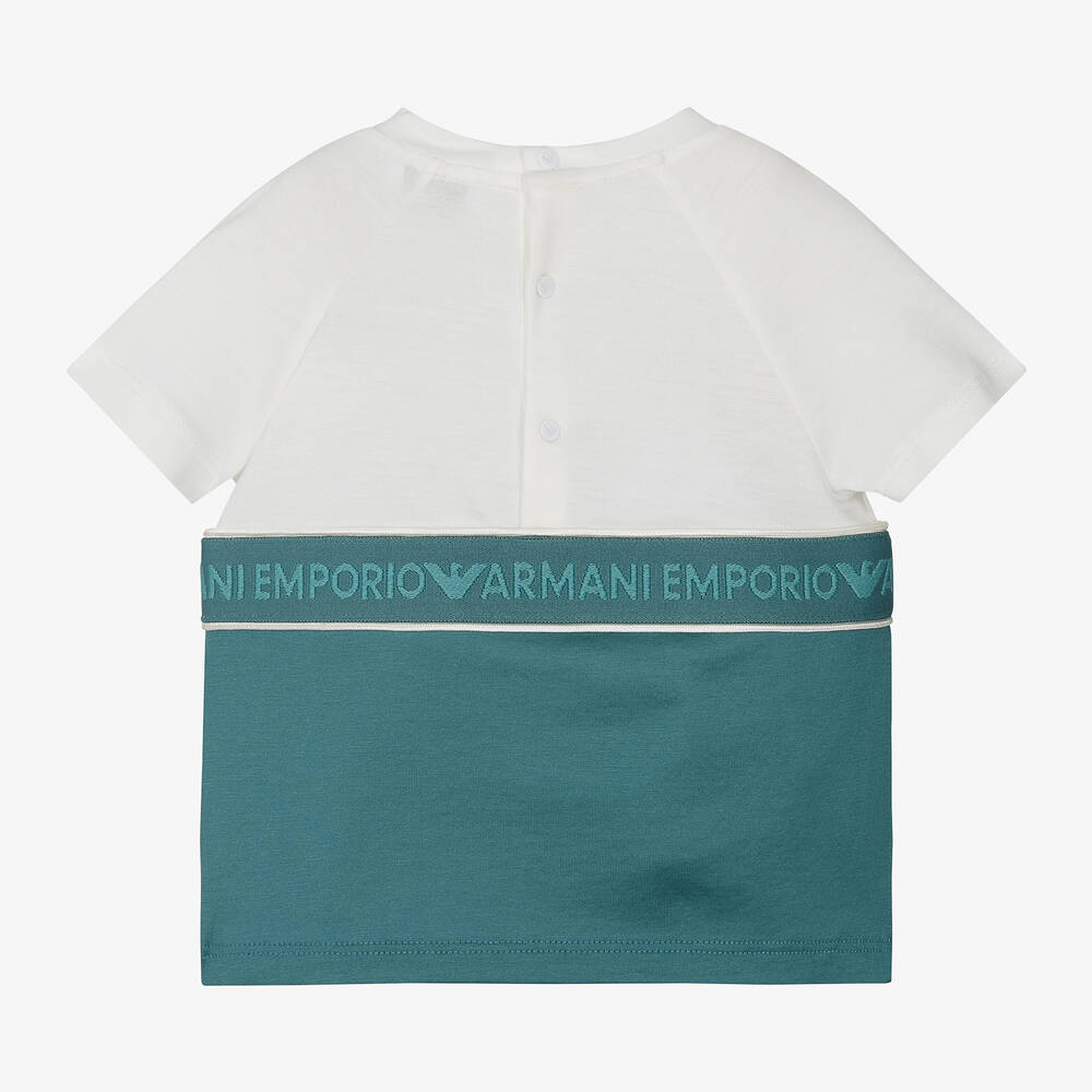Emporio Armani-Boys Ivory & Teal Blue T-Shirt | Childrensalon Outlet