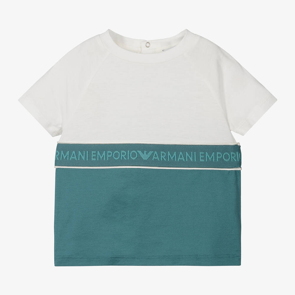 Emporio Armani-Boys Ivory & Teal Blue T-Shirt | Childrensalon Outlet
