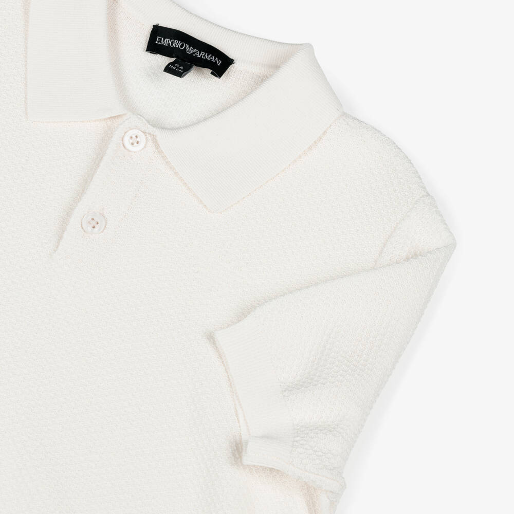 Emporio Armani-Boys Ivory Textured Knit Polo Shirt | Childrensalon Outlet