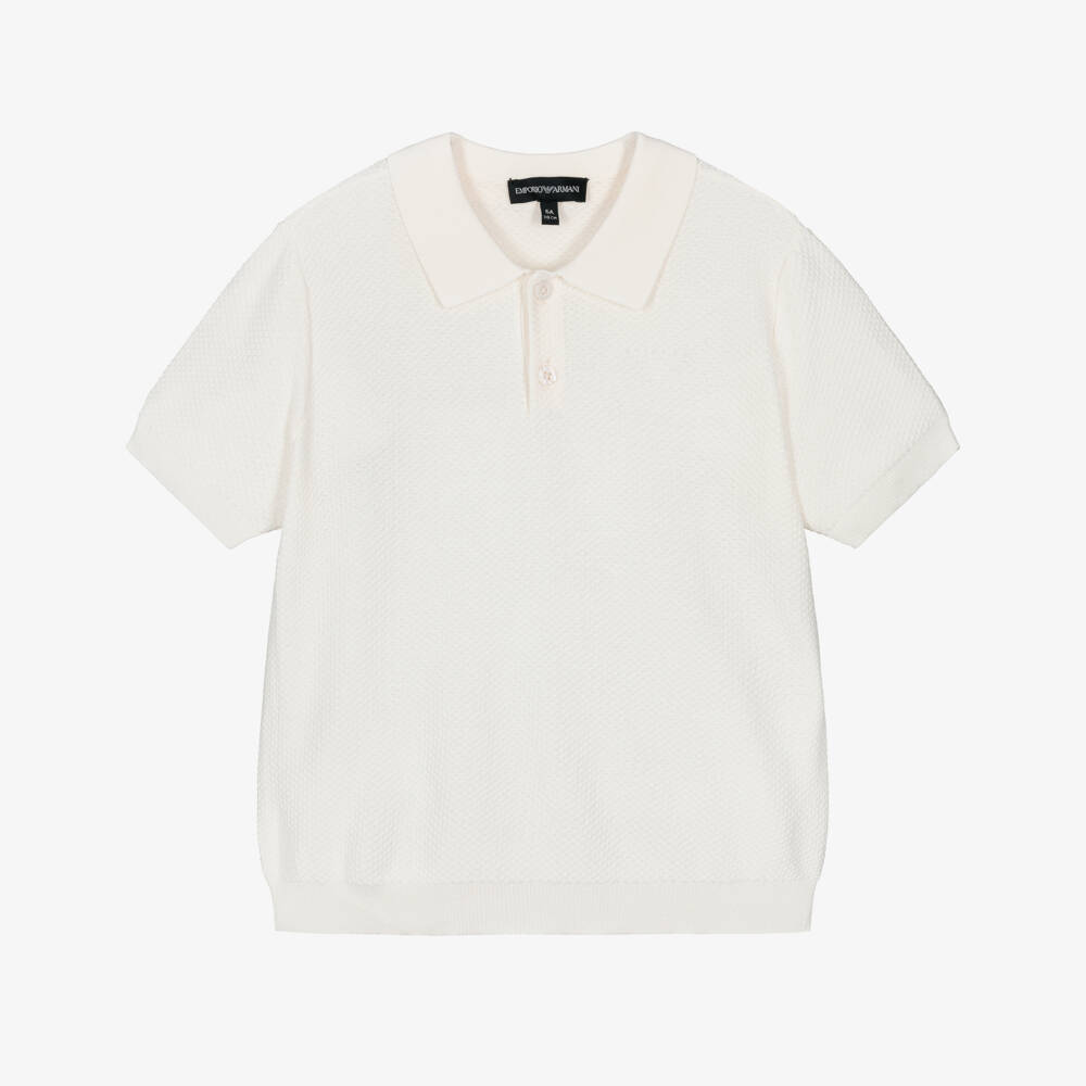 Emporio Armani-Boys Ivory Textured Knit Polo Shirt | Childrensalon Outlet