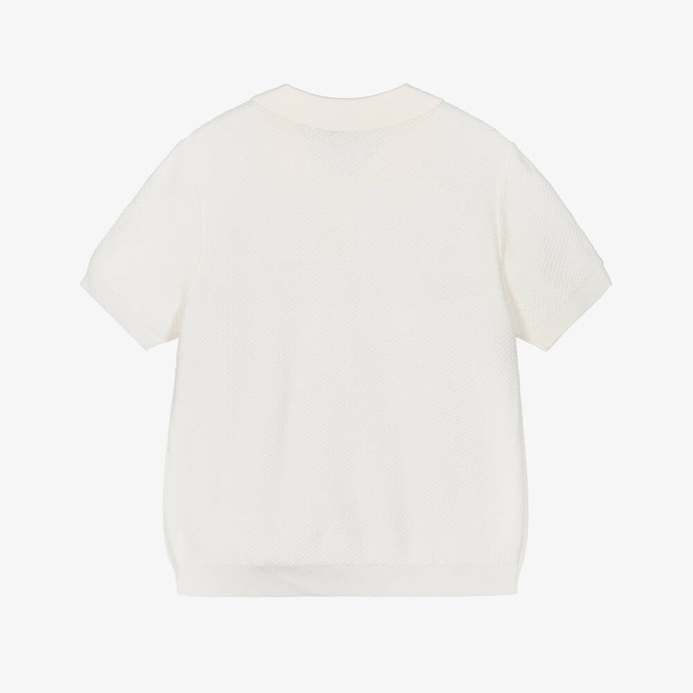 Emporio Armani-Boys Ivory Textured Knit Polo Shirt | Childrensalon Outlet