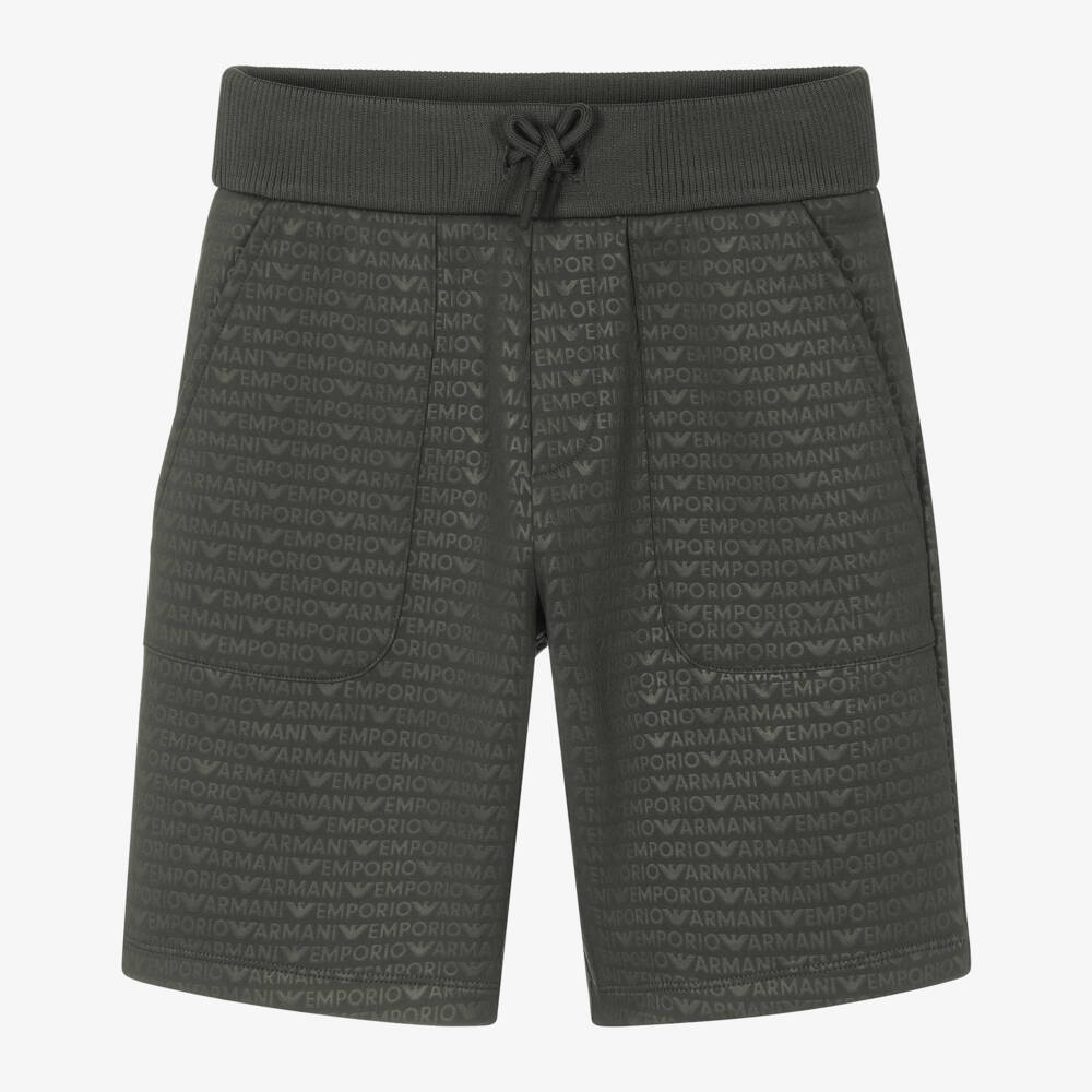 Emporio Armani-Boys Khaki Cotton Blend Shorts | Childrensalon Outlet
