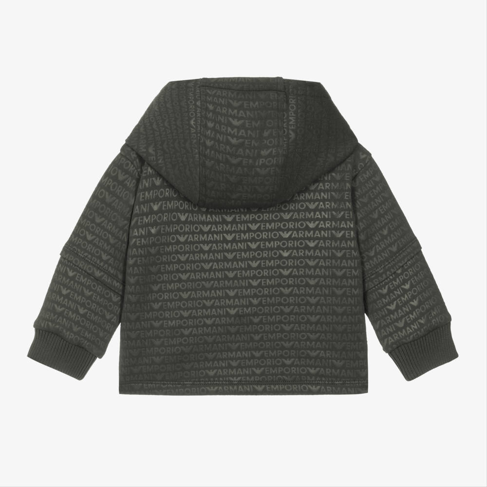 Emporio Armani-Boys Khaki Cotton Hooded Top | Childrensalon Outlet