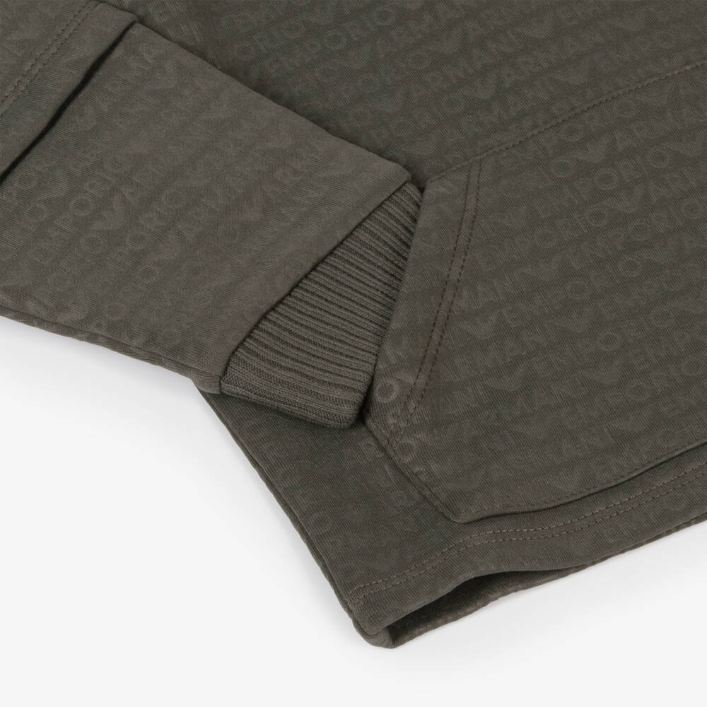 Emporio Armani-Boys Khaki Cotton Hooded Top | Childrensalon Outlet