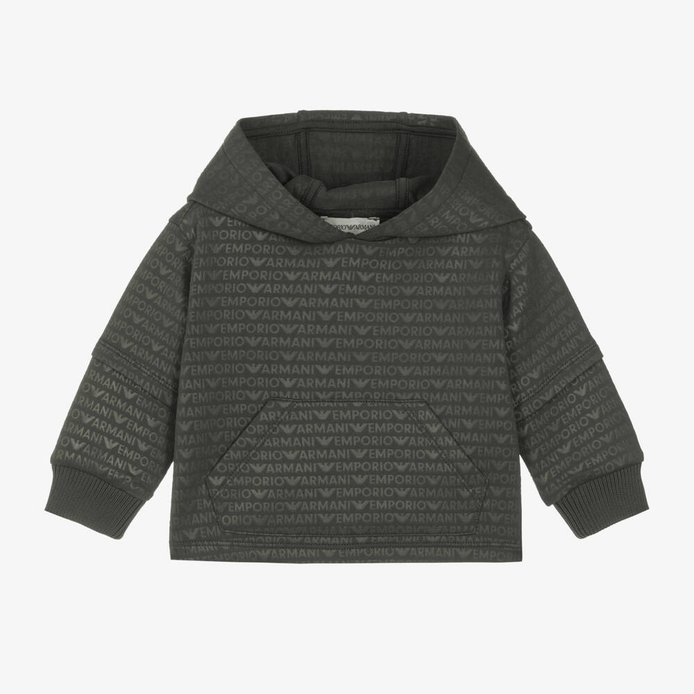 Emporio Armani-Boys Khaki Cotton Hooded Top | Childrensalon Outlet