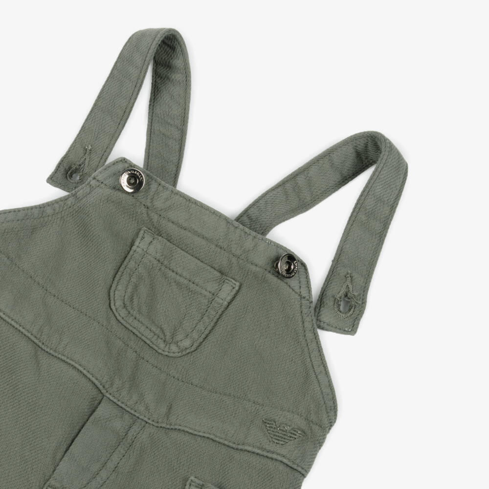 Emporio Armani-Boys Khaki Cotton Playtime Overalls | Childrensalon Outlet