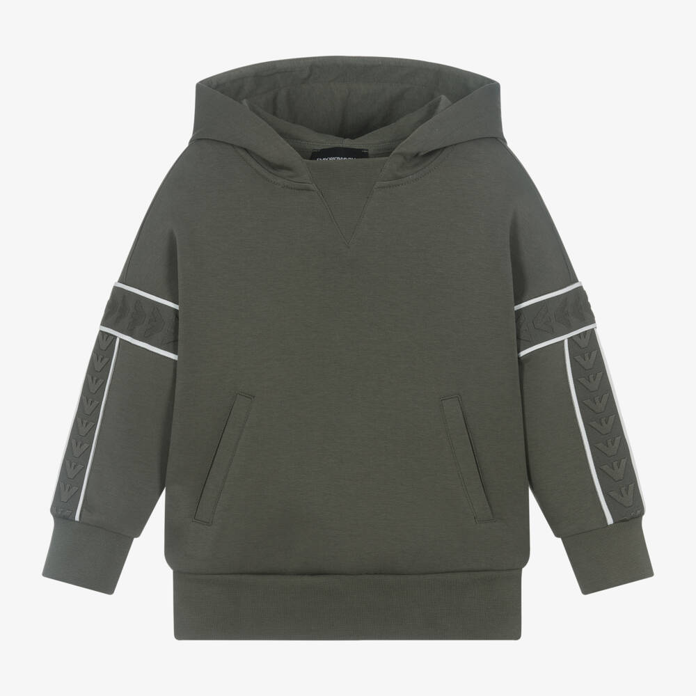 Emporio Armani-Boys Khaki Eagle Logo Hoodie | Childrensalon Outlet