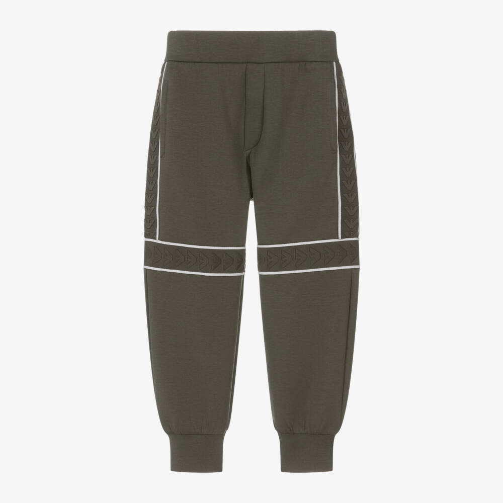 Emporio Armani-Boys Khaki Eagle Tape Joggers | Childrensalon Outlet